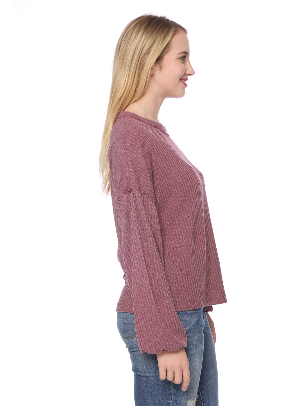 Casual Waffle Crew Neck Sleeve Sweater