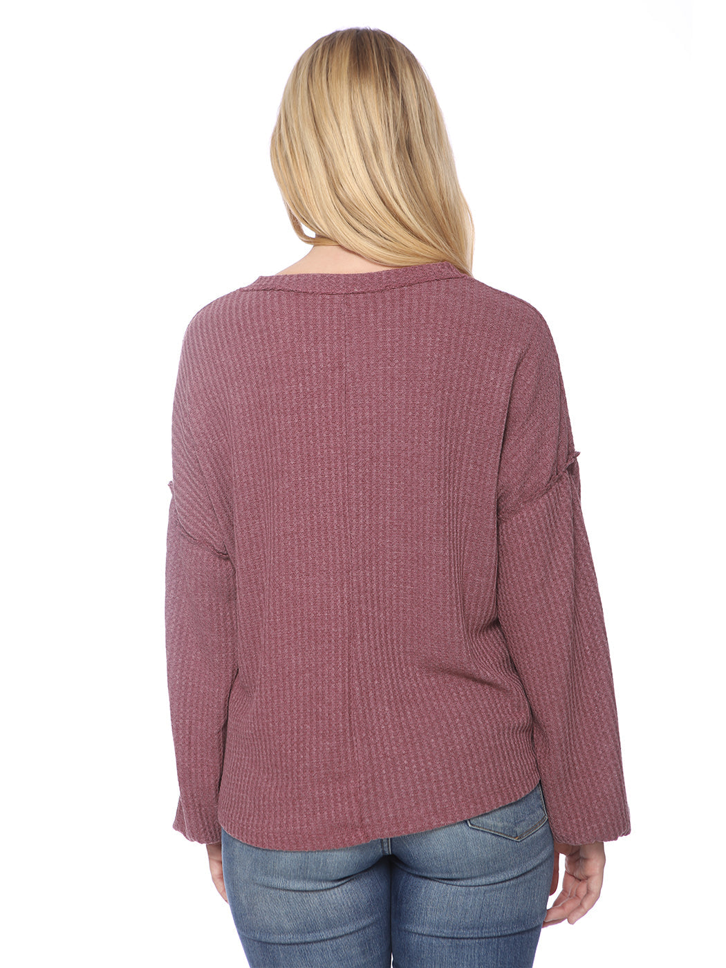 Casual Waffle Crew Neck Sleeve Sweater