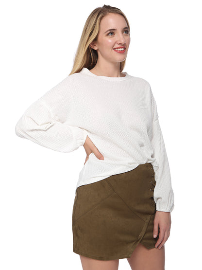 Casual Waffle Crew Neck Sleeve Sweater