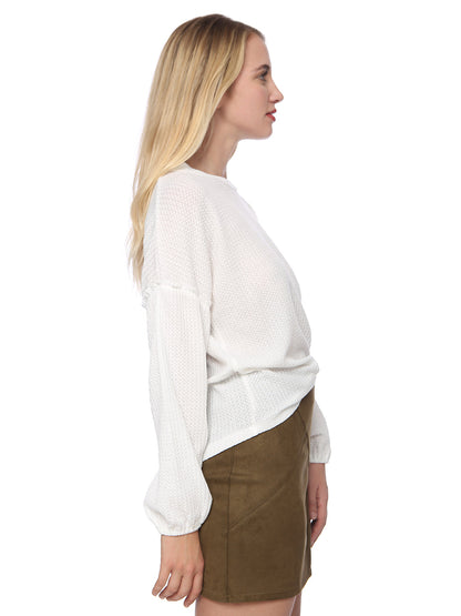 Casual Waffle Crew Neck Sleeve Sweater