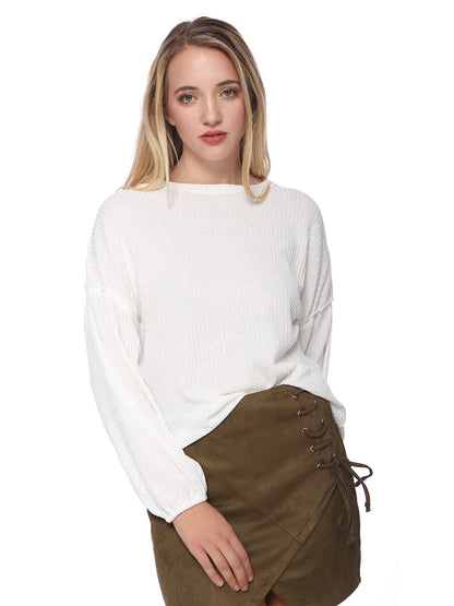 Casual Waffle Crew Neck Sleeve Sweater