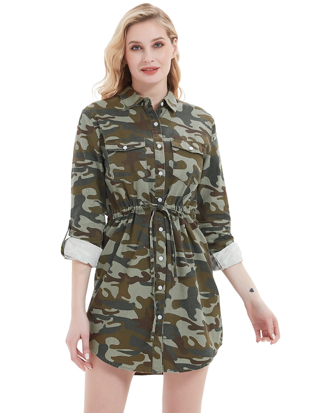 Vestido camisero de mezclilla de manga larga