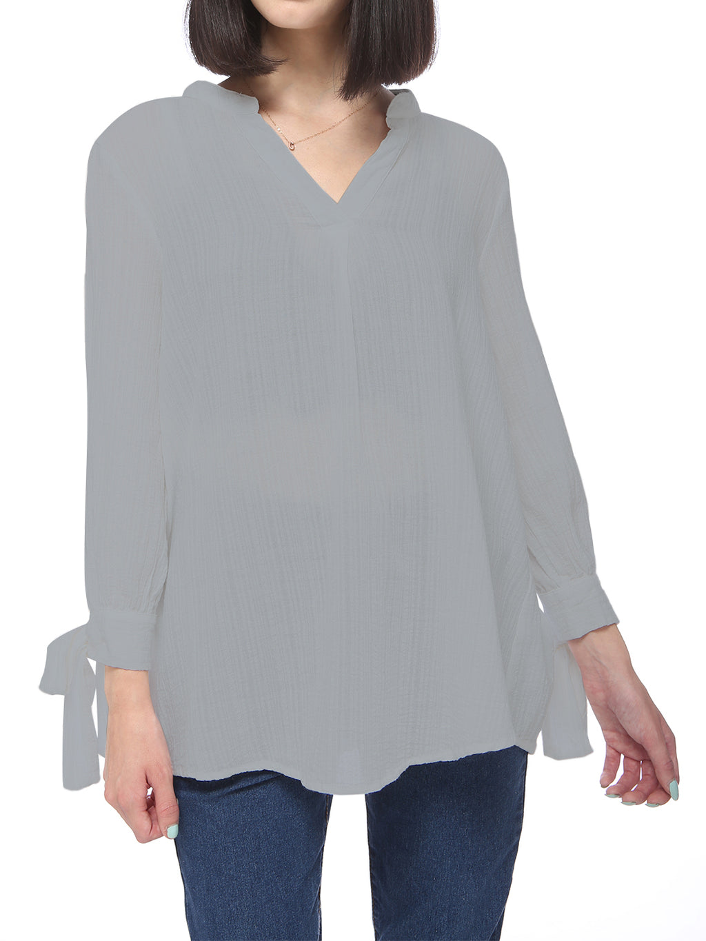 Blusa holgada de algodón para mujer de Anna-Kaci, túnica con cuello dividido y manga larga con cuello en V