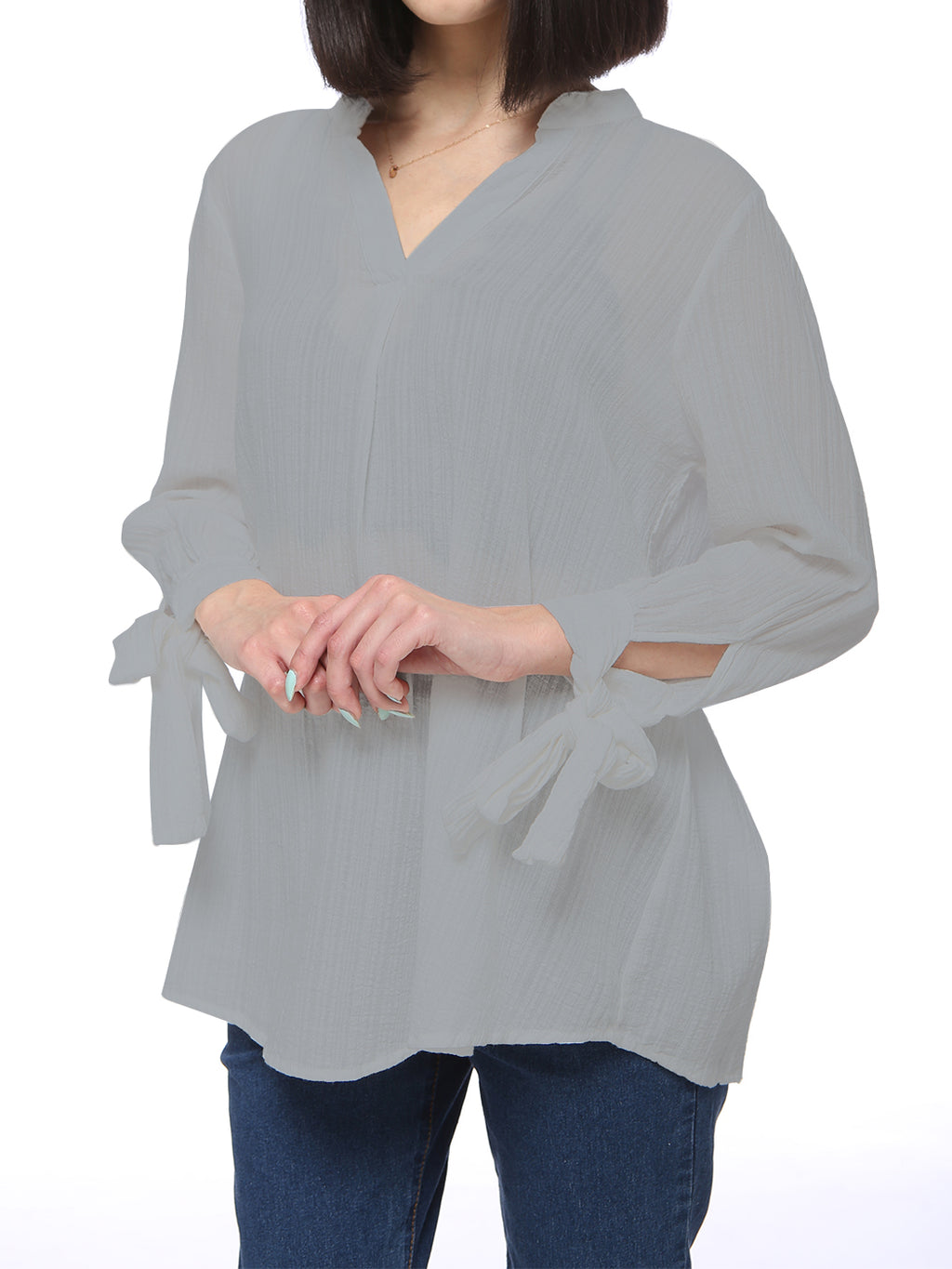 Blusa holgada de algodón para mujer de Anna-Kaci, túnica con cuello dividido y manga larga con cuello en V