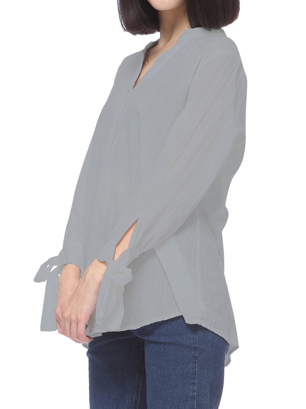Blusa holgada de algodón para mujer de Anna-Kaci, túnica con cuello dividido y manga larga con cuello en V