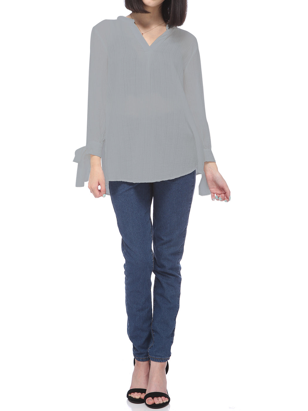 Blusa holgada de algodón para mujer de Anna-Kaci, túnica con cuello dividido y manga larga con cuello en V