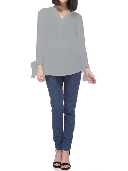 Anna-Kaci Women's Cotton Loose Blouse Top Split Neck Tunic V Neck Long Sleeve Shirt