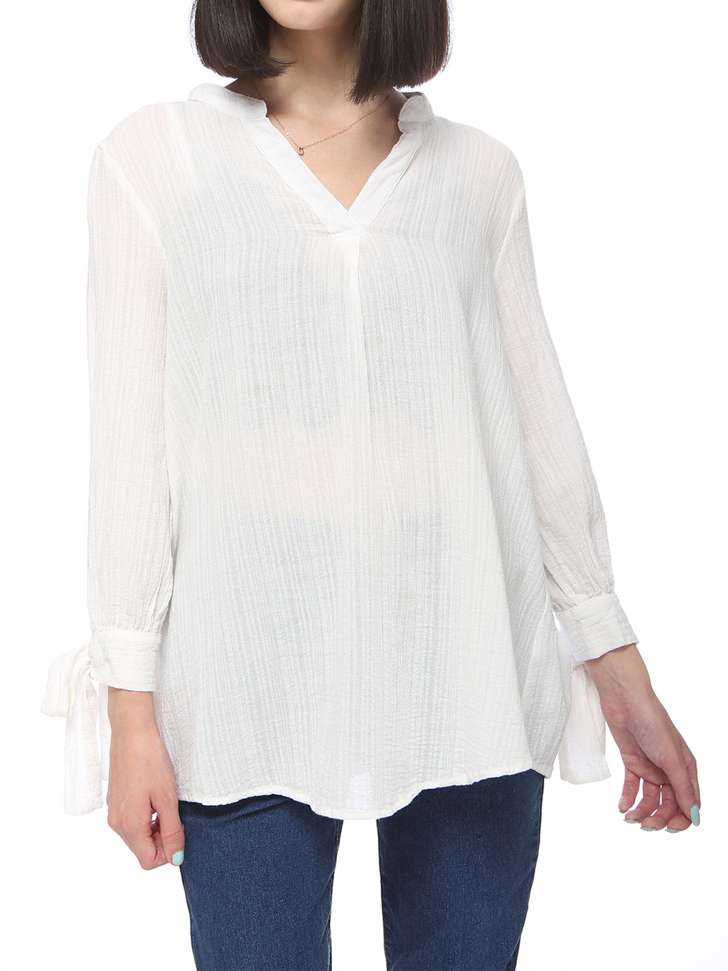 Blusa holgada de algodón para mujer de Anna-Kaci, túnica con cuello dividido y manga larga con cuello en V
