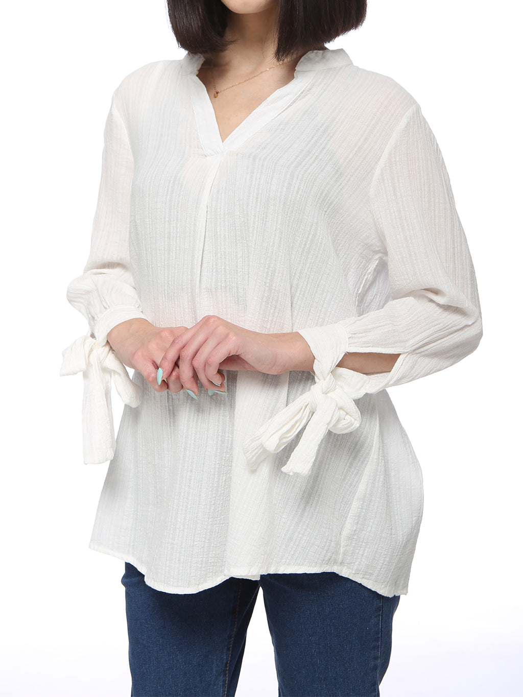 Blusa holgada de algodón para mujer de Anna-Kaci, túnica con cuello dividido y manga larga con cuello en V