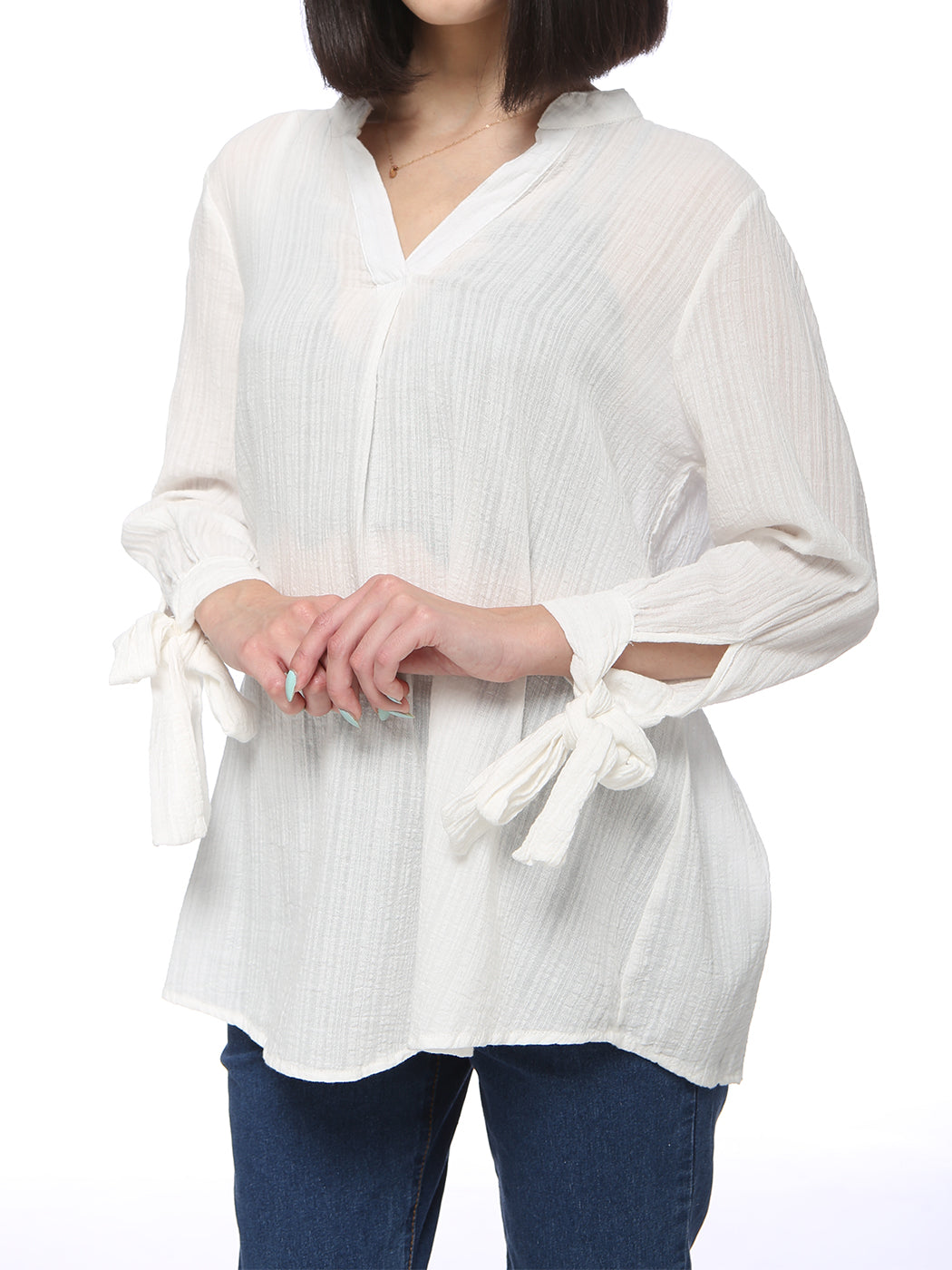 Blusa holgada de algodón para mujer de Anna-Kaci, túnica con cuello dividido y manga larga con cuello en V