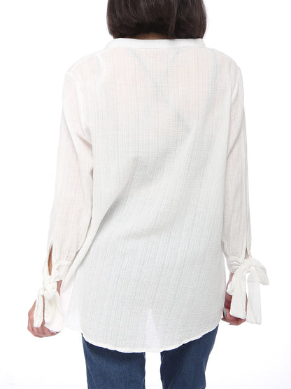 Anna-Kaci Women's Cotton Loose Blouse Top Split Neck Tunic V Neck Long Sleeve Shirt