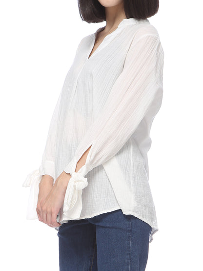 Anna-Kaci Women's Cotton Loose Blouse Top Split Neck Tunic V Neck Long Sleeve Shirt