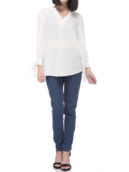 Anna-Kaci Women's Cotton Loose Blouse Top Split Neck Tunic V Neck Long Sleeve Shirt