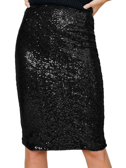 Falda midi de cóctel con lentejuelas brillantes 