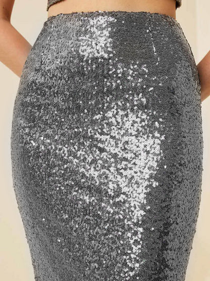 Falda midi de cóctel con lentejuelas brillantes 