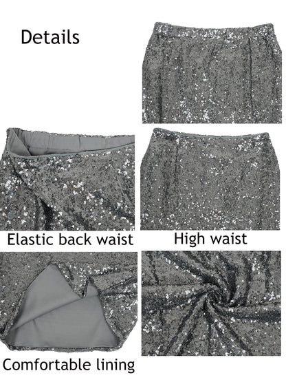 Falda midi de cóctel con lentejuelas brillantes 