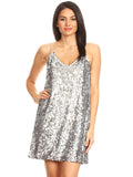 Vestido de fiesta mini con escote en V, sin mangas y lentejuelas degradadas
