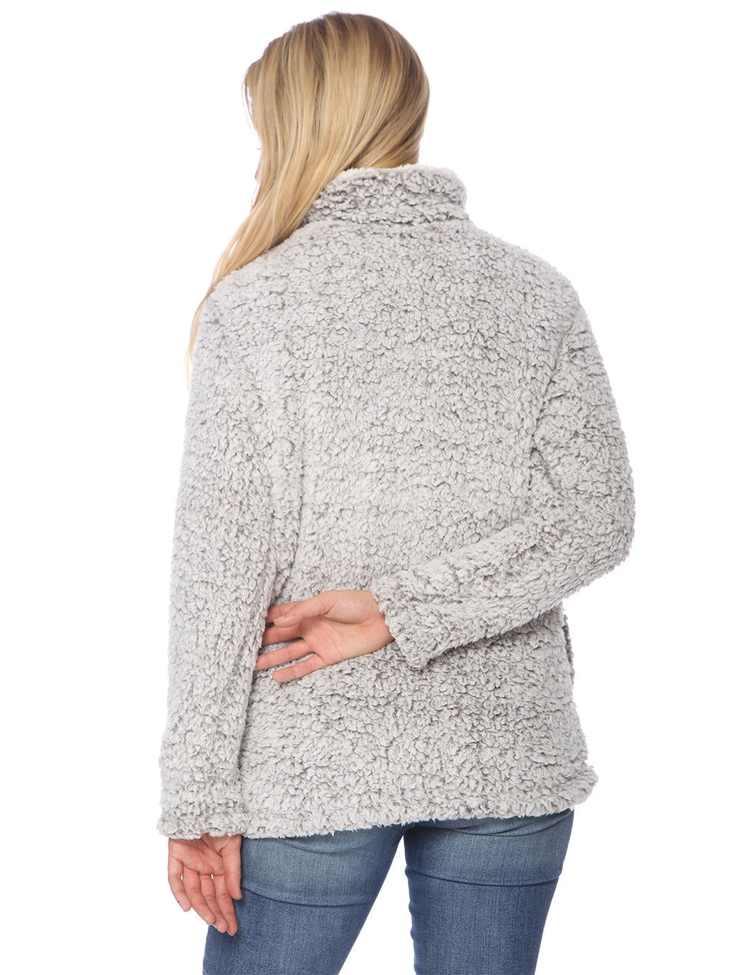 Suéter tipo jersey de sherpa con peluche peludo