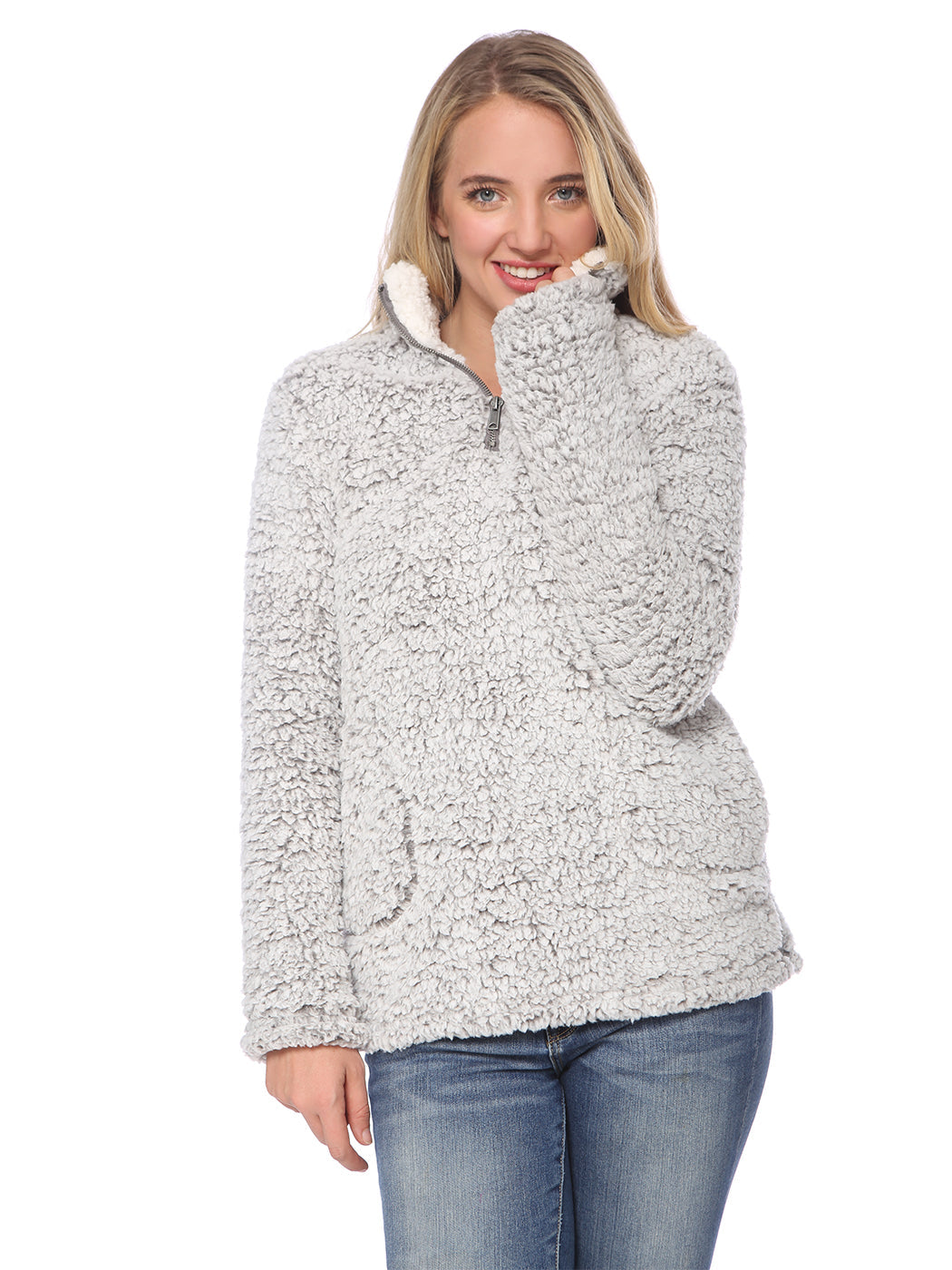 Suéter tipo jersey de sherpa con peluche peludo