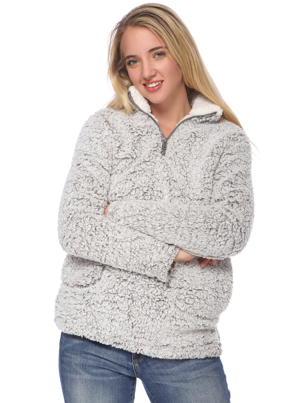 Suéter tipo jersey de sherpa con peluche peludo