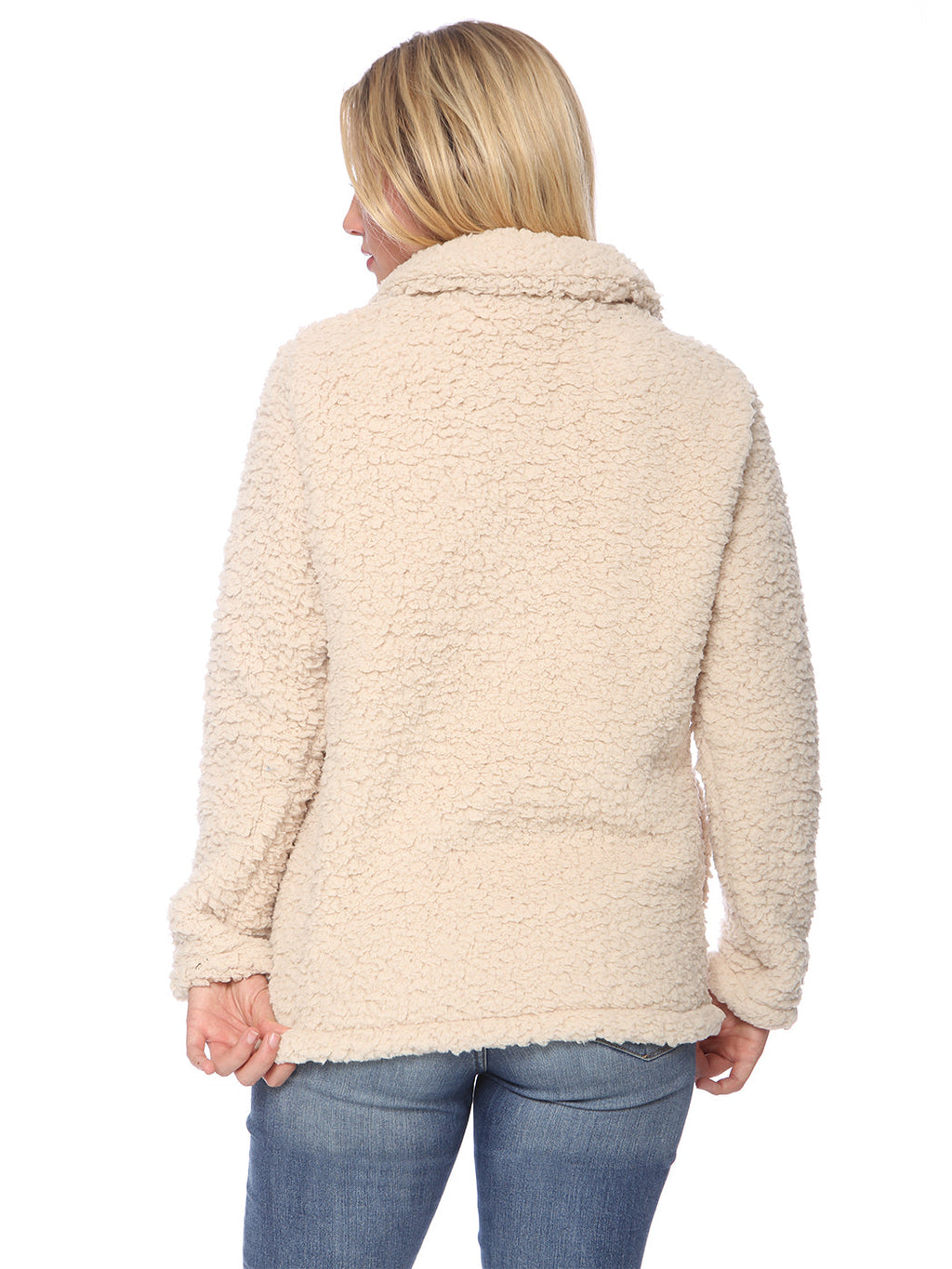 Suéter tipo jersey de sherpa con peluche peludo