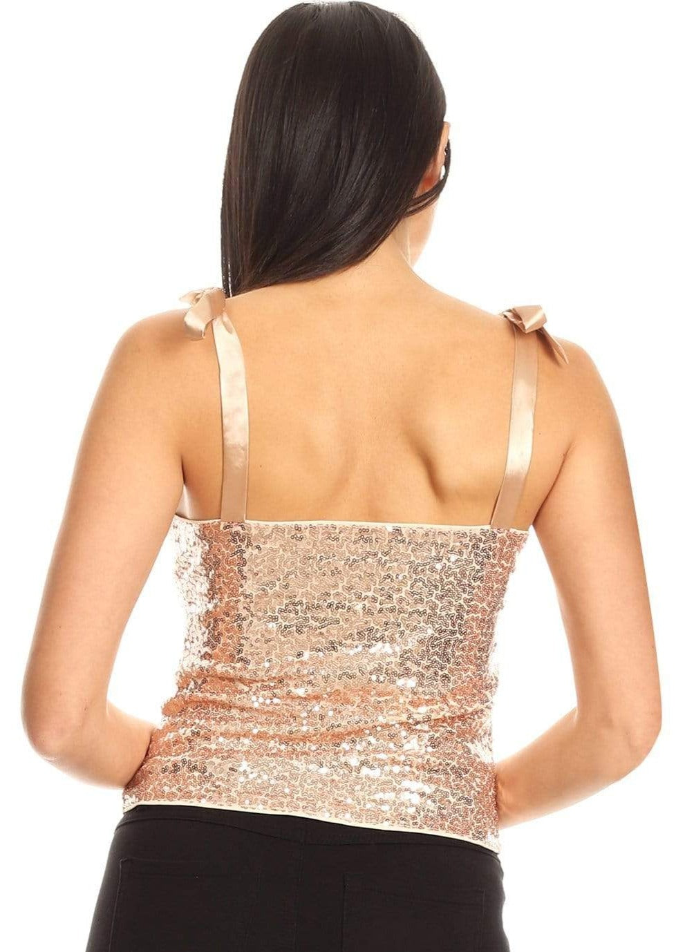 Camiseta sin mangas con tirantes de cinta y lentejuelas brillantes