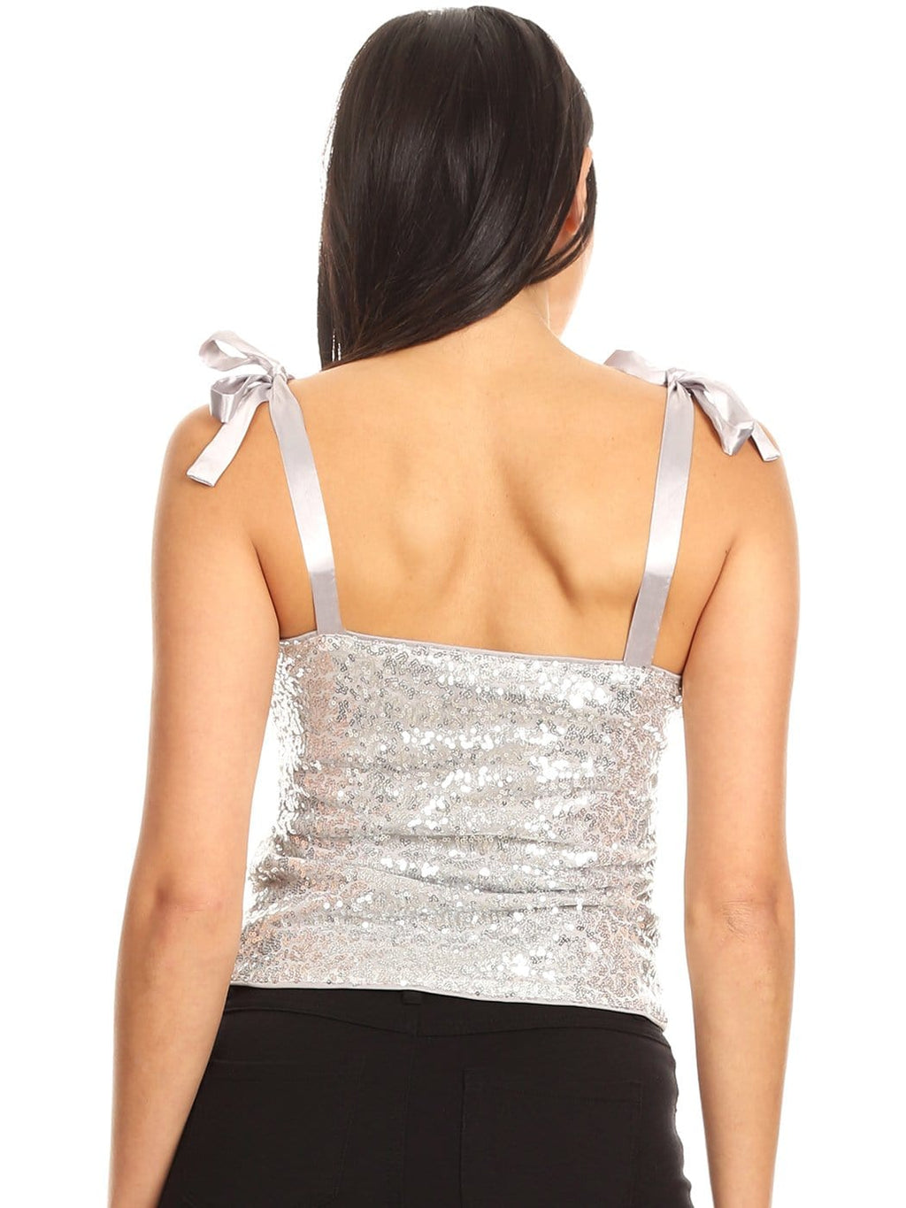 Camiseta sin mangas con tirantes de cinta y lentejuelas brillantes