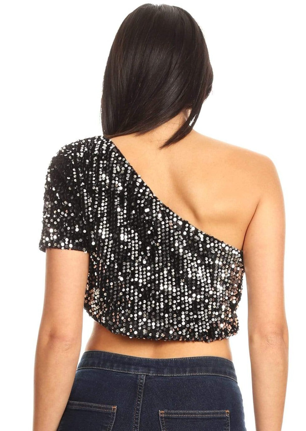 Blusa de cóctel con lentejuelas brillantes y falda larga