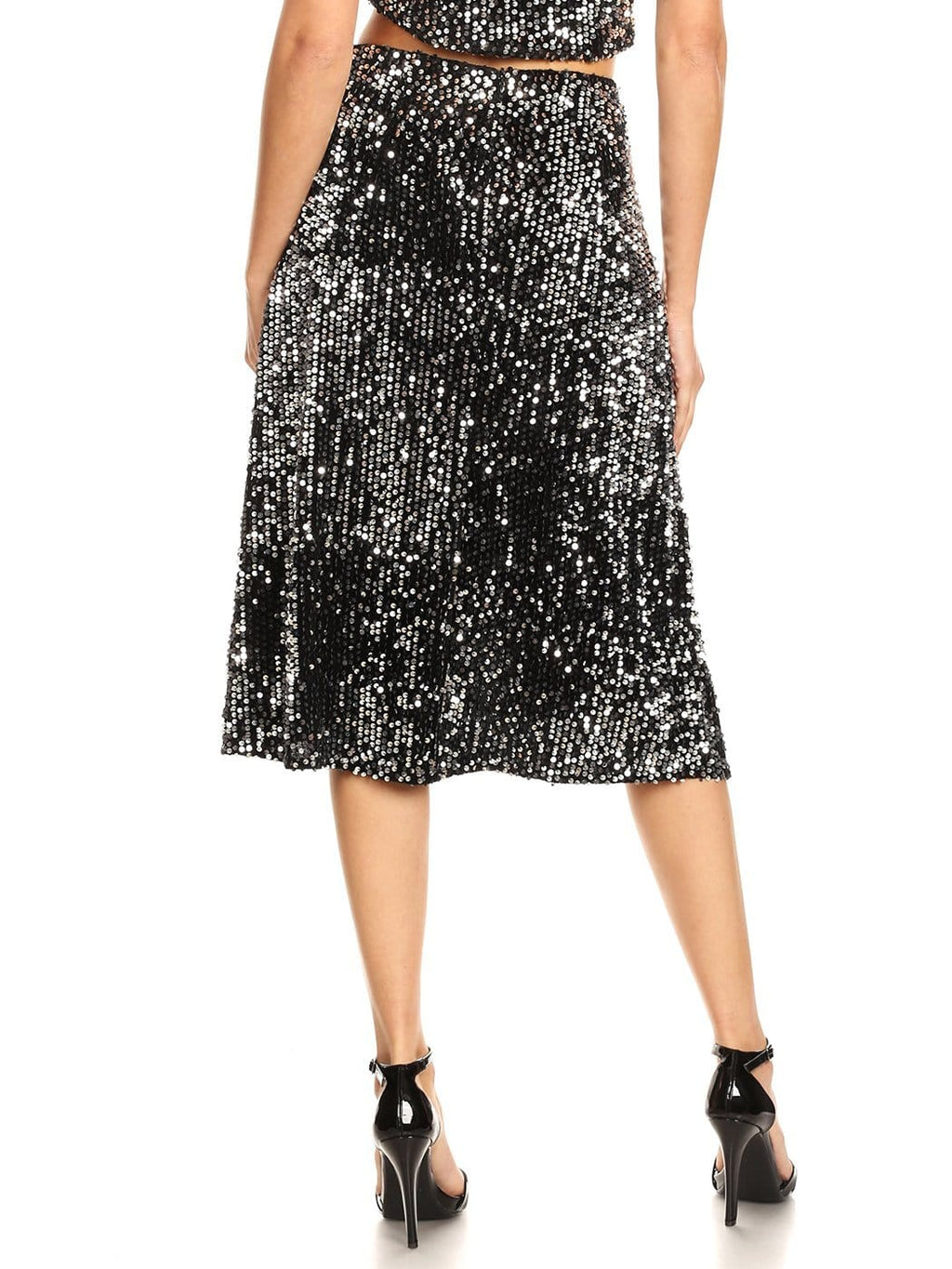 Blusa de cóctel con lentejuelas brillantes y falda larga
