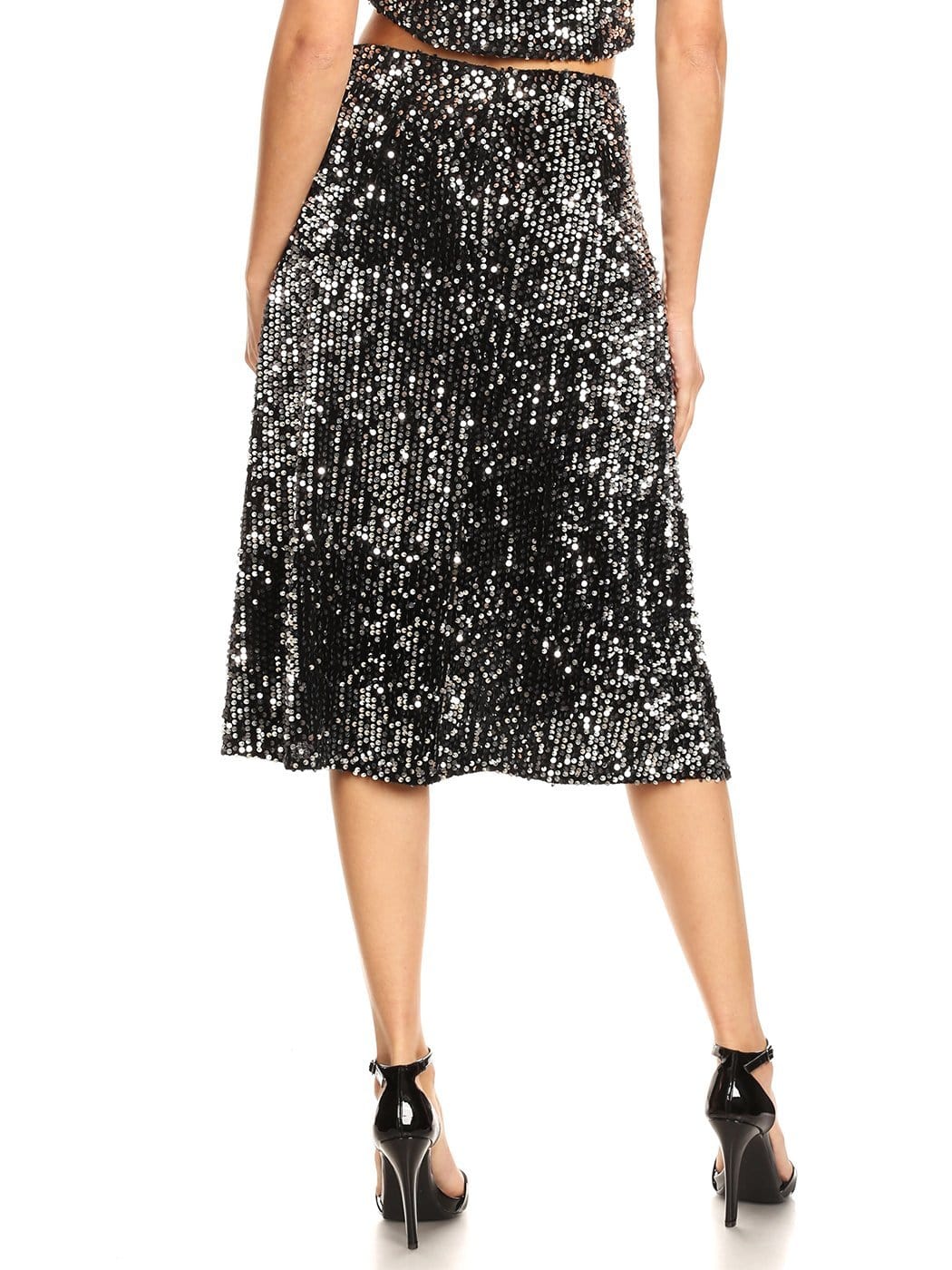 Blusa de cóctel con lentejuelas brillantes y falda larga