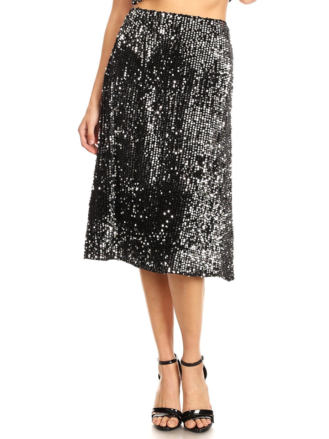 Blusa de cóctel con lentejuelas brillantes y falda larga