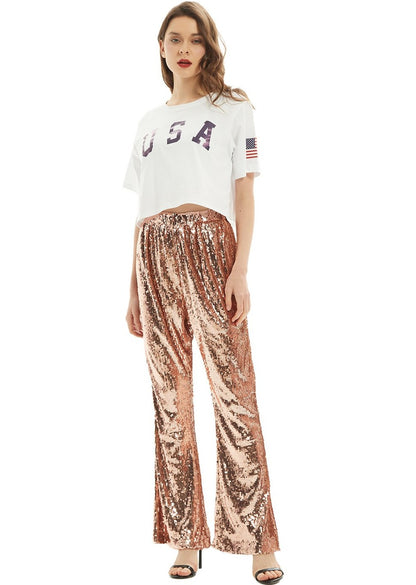 Sparkly Sequin Flare Wide Leg Pants
