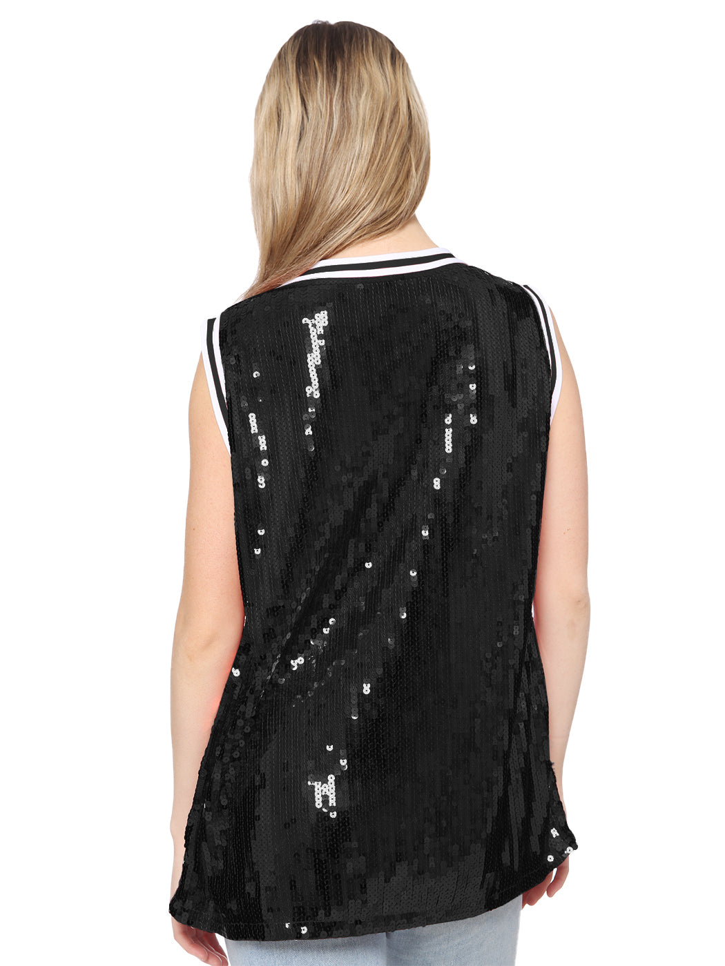 Sparkle Glitter Hip Hop Number 1 T-Shirt Top Blouse Tunic Sequins Basketball Tank Vests