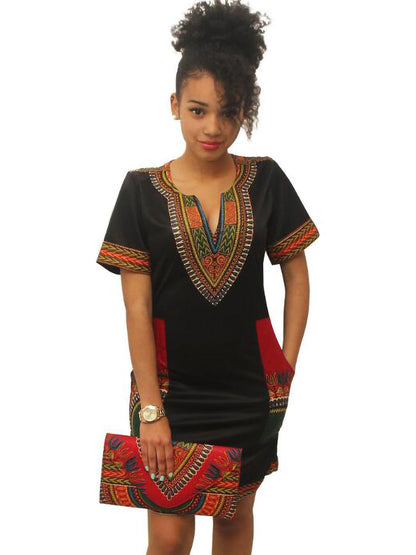 Minivestido de manga corta con estampado tribal dashiki