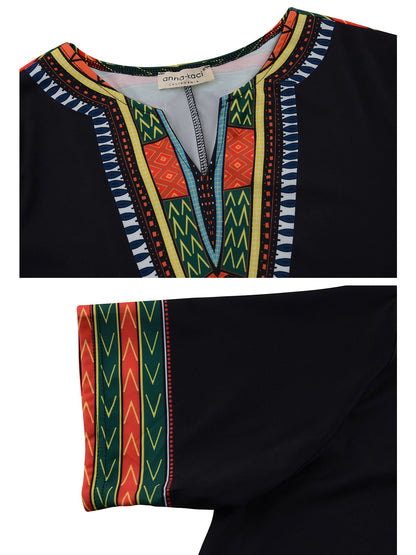 Minivestido de manga corta con estampado tribal dashiki