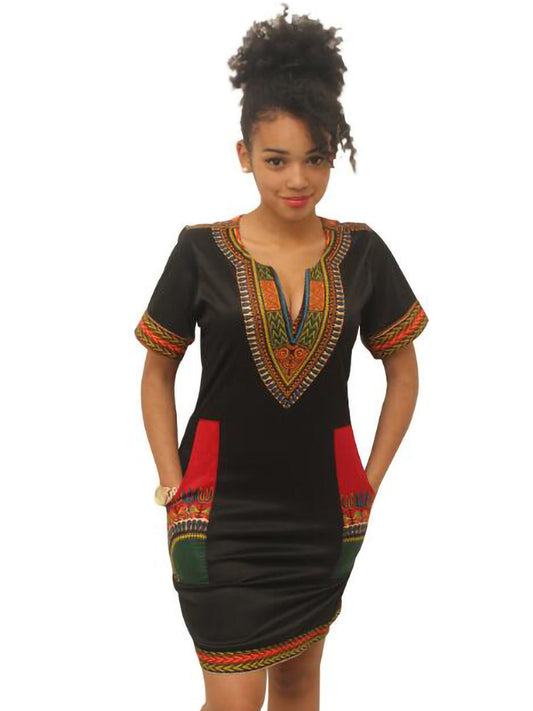 Dashiki Print Tribal Short Sleeve Mini Dress