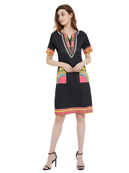 Minivestido de manga corta con estampado tribal dashiki