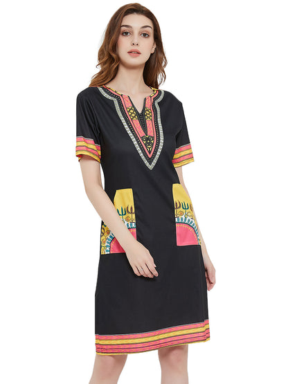 Minivestido de manga corta con estampado tribal dashiki