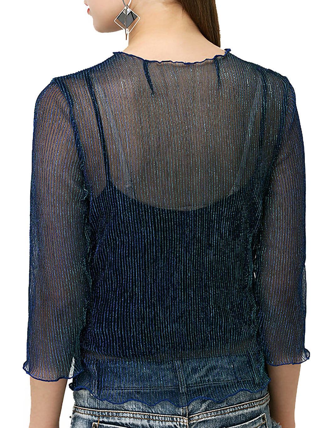 Top sexy de malla transparente con mangas 3/4