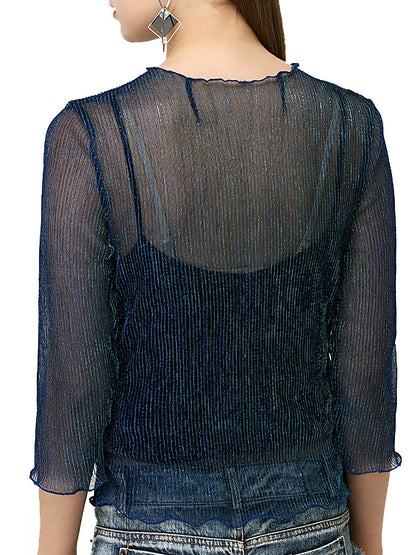 Top sexy de malla transparente con mangas 3/4