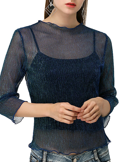 Top sexy de malla transparente con mangas 3/4
