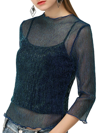 Top sexy de malla transparente con mangas 3/4