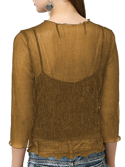 Top sexy de malla transparente con mangas 3/4