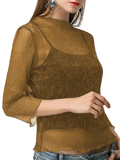 Top sexy de malla transparente con mangas 3/4