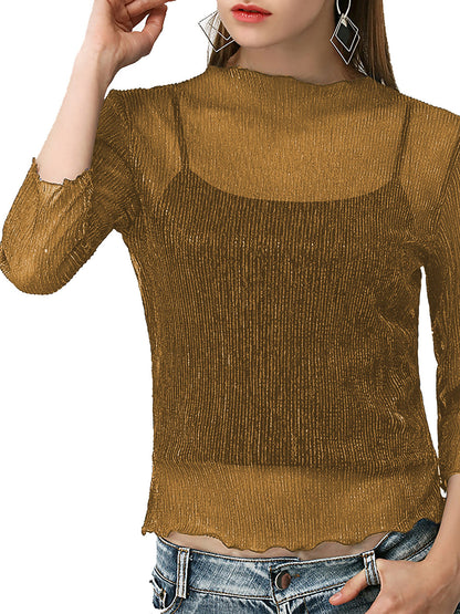 Top sexy de malla transparente con mangas 3/4