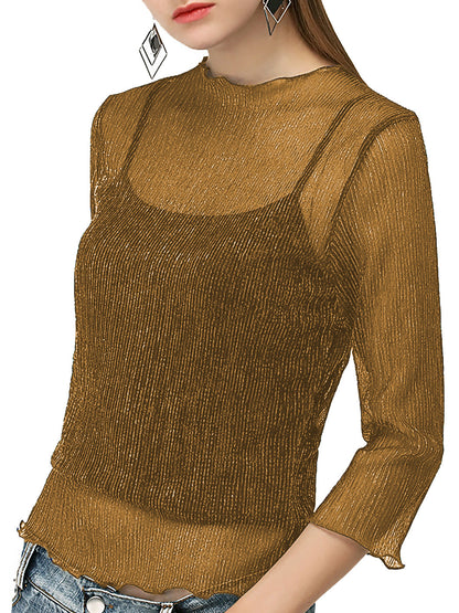 Top sexy de malla transparente con mangas 3/4