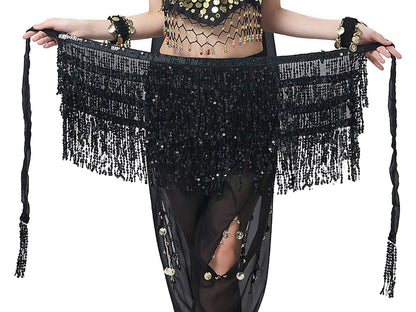 Fringe Tassel Sequin Tie Up Wrap Skirt Hip Scarf Cover Up