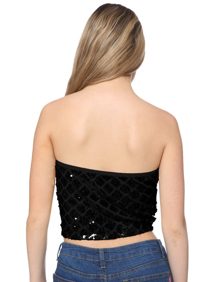 Top tubo elástico con lentejuelas brillantes y hombros descubiertos para mujer para fiestas y clubes