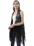 Cárdigan de encaje sexy con perspectiva ahuecada, chaleco irregular, blusa de crochet abierta al frente