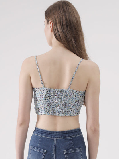Top de bikini playero con tirantes finos y estampado floral
